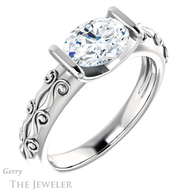 Oval Shaped Forever One Moissanite Engagement Ring #GTJ1223-oval-fo-w | Gerry The Jeweler Oval Shaped Forever One Moissanite Engagement Ring #GTJ1223-oval-fo-w