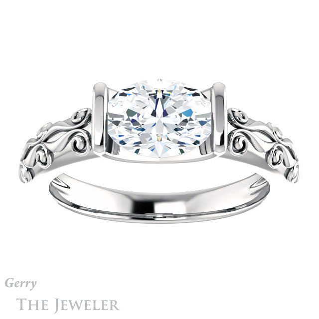 Oval Shaped Forever One Moissanite Engagement Ring #GTJ1223-oval-fo-w | Gerry The Jeweler Oval Shaped Forever One Moissanite Engagement Ring #GTJ1223-oval-fo-w