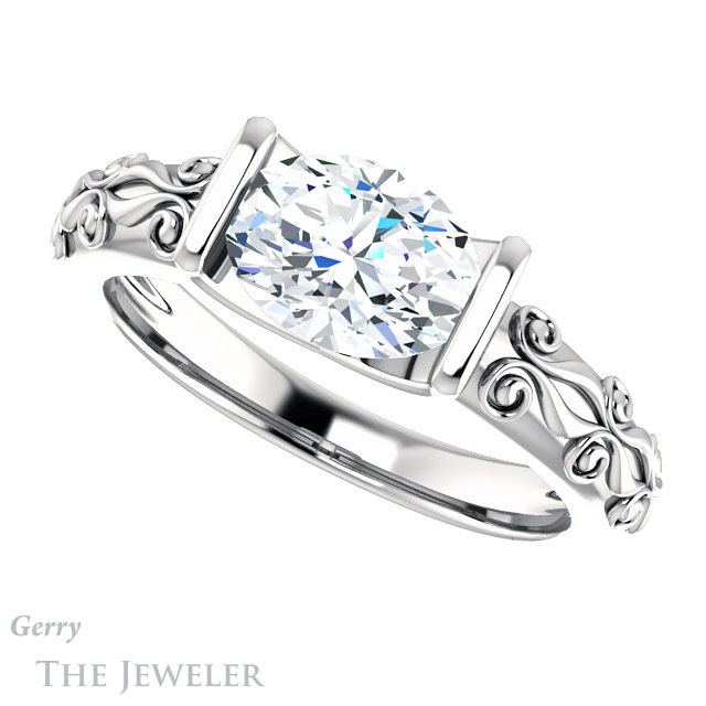 Oval Shaped Forever One Moissanite Engagement Ring #GTJ1223-oval-fo-w | Gerry The Jeweler Oval Shaped Forever One Moissanite Engagement Ring #GTJ1223-oval-fo-w