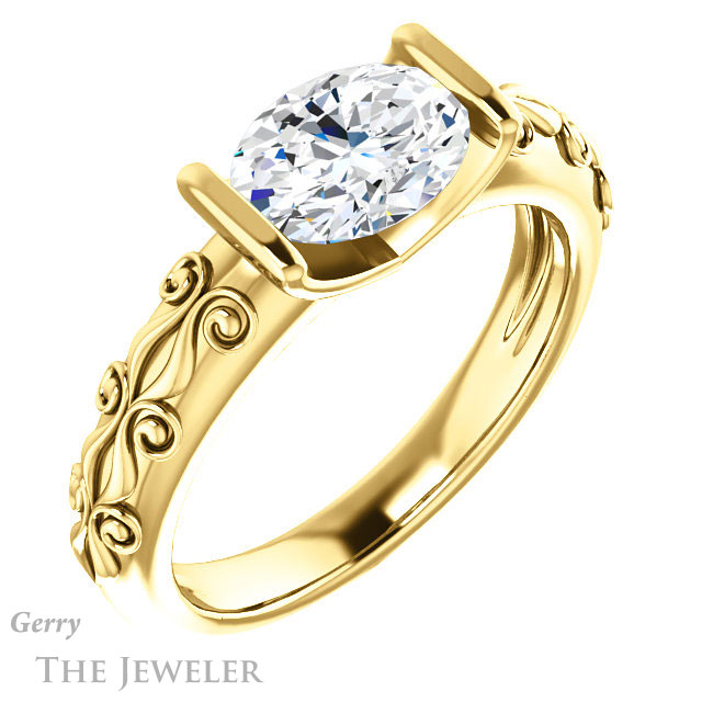 Oval Shaped Forever One Moissanite Engagement Ring #GTJ1223-oval-fo-y | Gerry The Jeweler Oval Shaped Forever One Moissanite Engagement Ring #GTJ1223-oval-fo-y