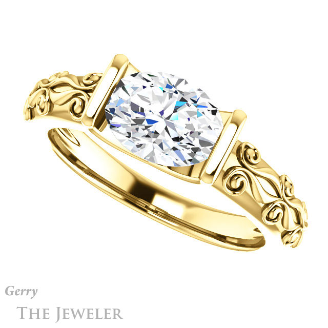 Oval Shaped Forever One Moissanite Engagement Ring #GTJ1223-oval-fo-y | Gerry The Jeweler Oval Shaped Forever One Moissanite Engagement Ring #GTJ1223-oval-fo-y