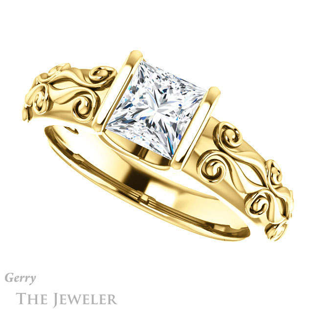 Princess Cut Forever One Moissanite Engagement Ring #GTJ1223-square-fo-y | Gerry The Jeweler Princess Cut Forever One Moissanite Engagement Ring #GTJ1223-square-fo-y