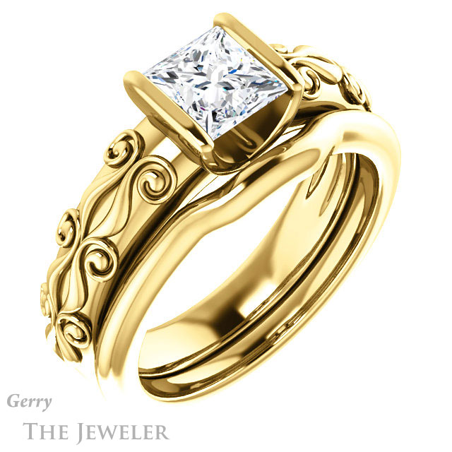 Princess Cut Forever One Moissanite Engagement Ring #GTJ1223-square-fo-y | Gerry The Jeweler Princess Cut Forever One Moissanite Engagement Ring #GTJ1223-square-fo-y