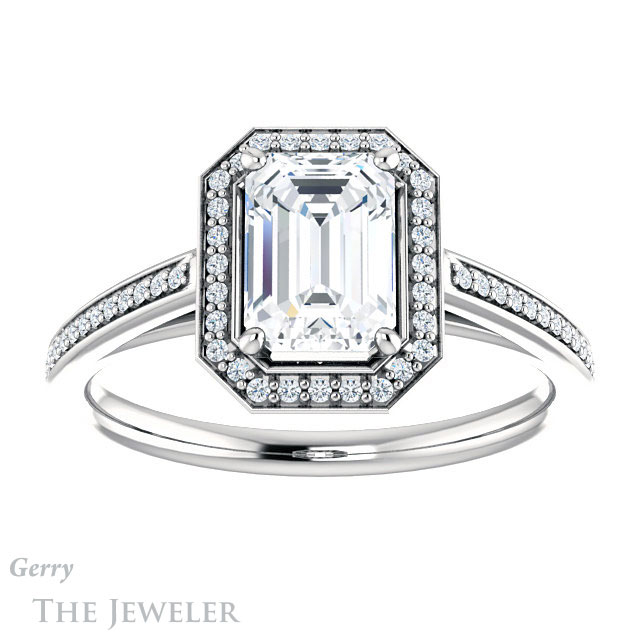 Emerald Cut Forever Brilliant Moissanite Engagement Ring #GTJ1225-emerald-fb-w