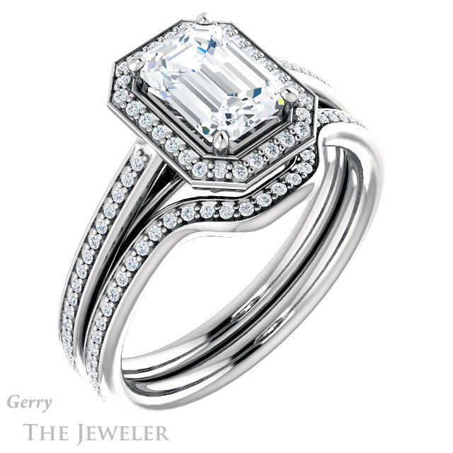 Emerald Cut Forever Brilliant Moissanite Engagement Ring #GTJ1225-emerald-fb-w