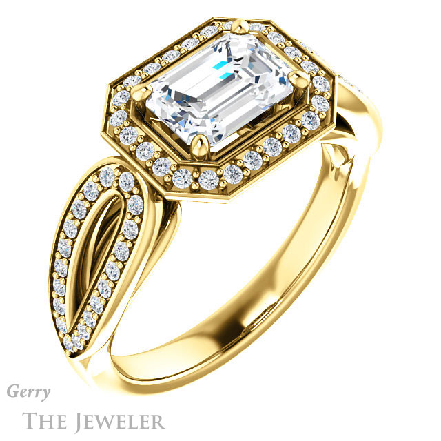 Emerald Cut Forever One Moissanite Engagement Ring #GTJ1226-emerald-fb-y | Gerry The Jeweler Emerald Cut Forever Brilliant Moissanite Engagement Ring #GTJ1226-emerald-fb-y