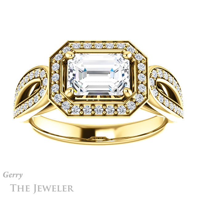 Emerald Cut Forever One Moissanite Engagement Ring #GTJ1226-emerald-fb-y | Gerry The Jeweler Emerald Cut Forever Brilliant Moissanite Engagement Ring #GTJ1226-emerald-fb-y