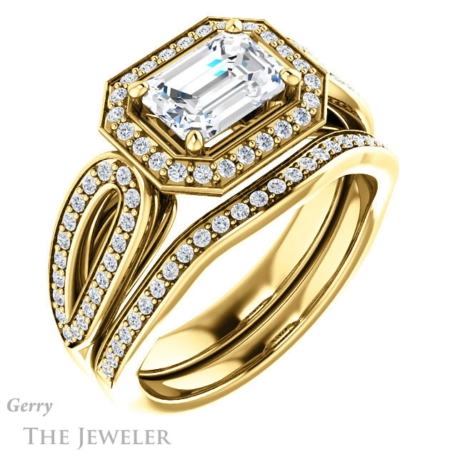 Emerald Cut Forever One Moissanite Engagement Ring #GTJ1226-emerald-fb-y | Gerry The Jeweler Emerald Cut Forever Brilliant Moissanite Engagement Ring #GTJ1226-emerald-fb-y