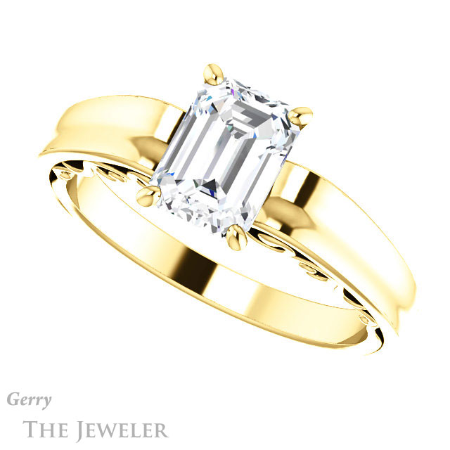 Emerald Cut Forever One Moissanite Engagement Ring #GTJ1227-emerald-fb-y | Gerry The Jeweler Emerald Cut Forever Brilliant Moissanite Engagement Ring #GTJ1227-emerald-fb-y