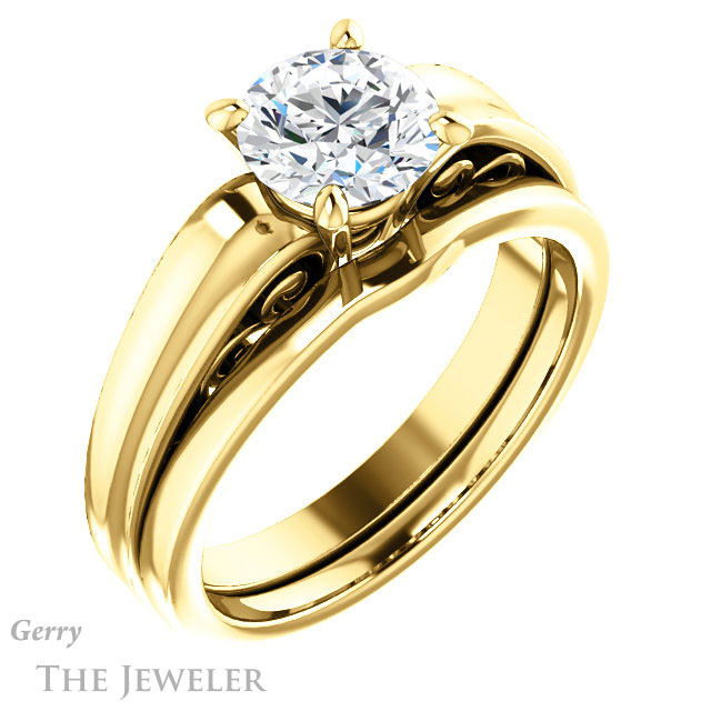 Round Cut Forever One Moissanite Engagement Ring #GTJ1227-round-fo-y | Gerry The Jeweler Round Cut Forever One Moissanite Engagement Ring #GTJ1227-round-fo-y