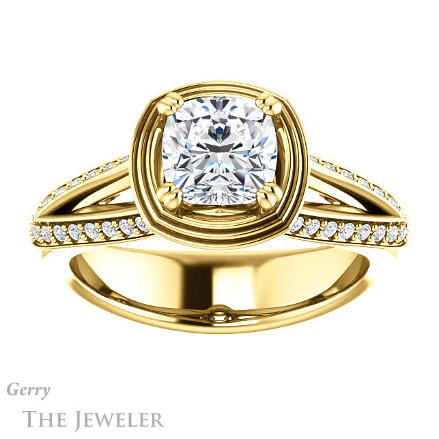 Cushion Cut Forever One Moissanite Engagement Ring #GTJ1228-cushion-fo-y | Gerry The Jeweler Cushion Cut Forever One Moissanite Engagement Ring #GTJ1228-cushion-fo-y
