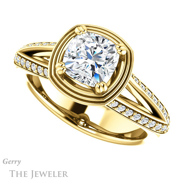 Cushion Cut Forever One Moissanite Engagement Ring #GTJ1228-cushion-fo-y | Gerry The Jeweler Cushion Cut Forever One Moissanite Engagement Ring #GTJ1228-cushion-fo-y
