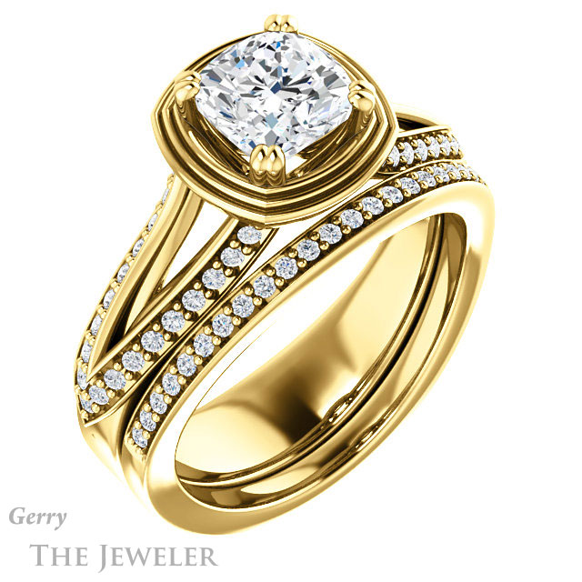 Cushion Cut Forever One Moissanite Engagement Ring #GTJ1228-cushion-fo-y | Gerry The Jeweler Cushion Cut Forever One Moissanite Engagement Ring #GTJ1228-cushion-fo-y