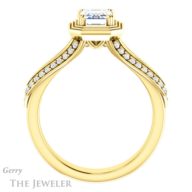 Emerald Cut Forever One Moissanite Engagement Ring #GTJ1228-emerald-fb-y | Gerry The Jeweler Emerald Cut Forever Brilliant Moissanite Engagement Ring #GTJ1228-emerald-fb-y