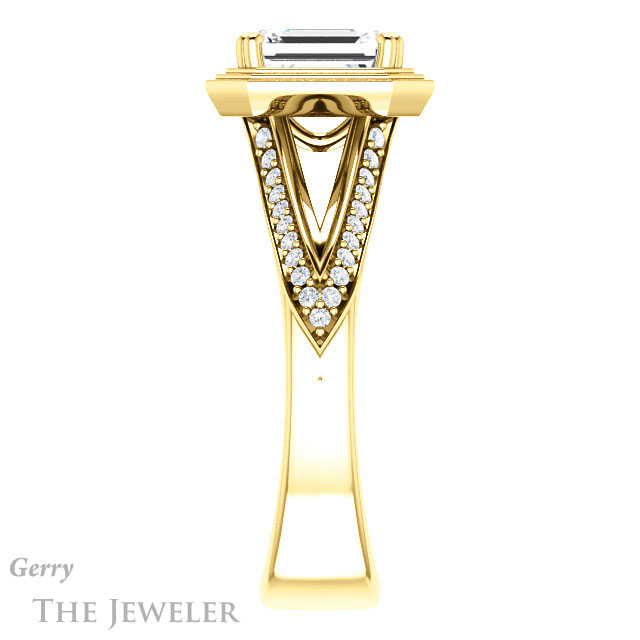 Emerald Cut Forever One Moissanite Engagement Ring #GTJ1228-emerald-fb-y | Gerry The Jeweler Emerald Cut Forever Brilliant Moissanite Engagement Ring #GTJ1228-emerald-fb-y