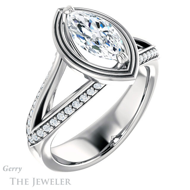 Marquise Cut Forever One Moissanite Engagement Ring #GTJ1228-marquise-fb-w | Gerry The Jeweler Marquise Cut Forever Brilliant Moissanite Engagement Ring #GTJ1228-marquise-fb-w