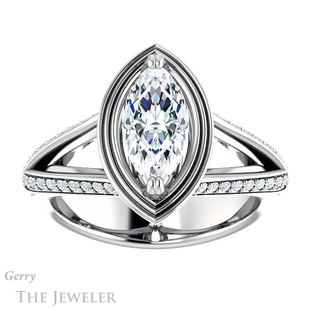 Marquise Cut Forever One Moissanite Engagement Ring #GTJ1228-marquise-fb-w | Gerry The Jeweler Marquise Cut Forever Brilliant Moissanite Engagement Ring #GTJ1228-marquise-fb-w