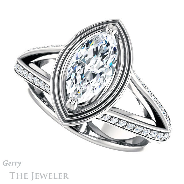 Marquise Cut Forever One Moissanite Engagement Ring #GTJ1228-marquise-fb-w | Gerry The Jeweler Marquise Cut Forever Brilliant Moissanite Engagement Ring #GTJ1228-marquise-fb-w