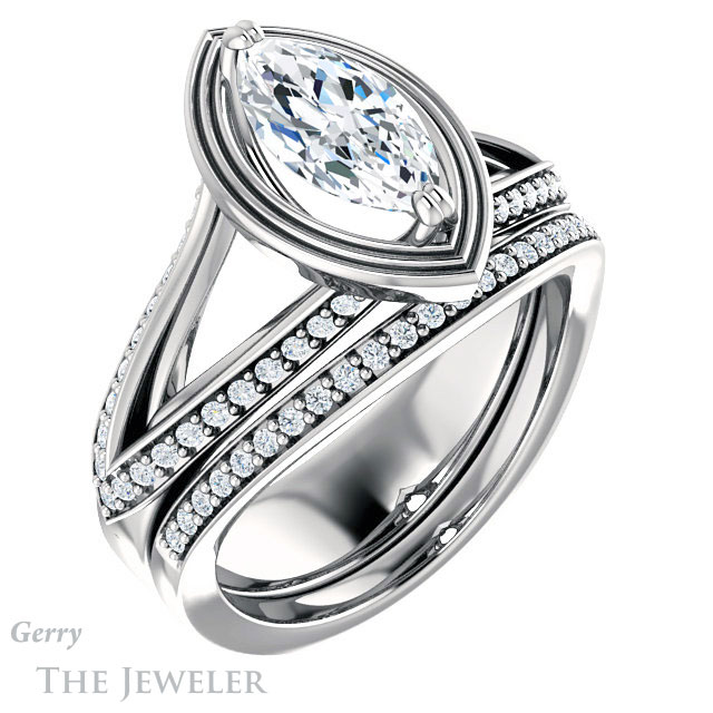 Marquise Cut Forever One Moissanite Engagement Ring #GTJ1228-marquise-fb-w | Gerry The Jeweler Marquise Cut Forever Brilliant Moissanite Engagement Ring #GTJ1228-marquise-fb-w