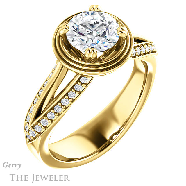 Round Cut Forever One Moissanite Engagement Ring #GTJ1228-round-fo-y | Gerry The Jeweler Round Cut Forever One Moissanite Engagement Ring #GTJ1228-round-fo-y