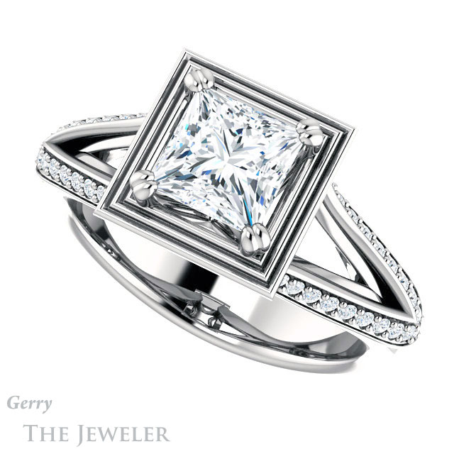 Princess Cut Forever One Moissanite Engagement Ring #GTJ1228-square-fo-w | Gerry The Jeweler Princess Cut Forever One Moissanite Engagement Ring #GTJ1228-square-fo-w