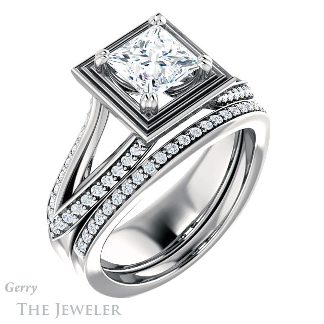 Princess Cut Forever One Moissanite Engagement Ring #GTJ1228-square-fo-w | Gerry The Jeweler Princess Cut Forever One Moissanite Engagement Ring #GTJ1228-square-fo-w