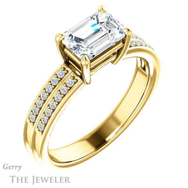 Emerald Cut Forever One Moissanite Engagement Ring #GTJ1229-emerald-fb-y 4 Emerald Cut Forever Brilliant Moissanite Engagement Ring #GTJ1229-emerald-fb-y