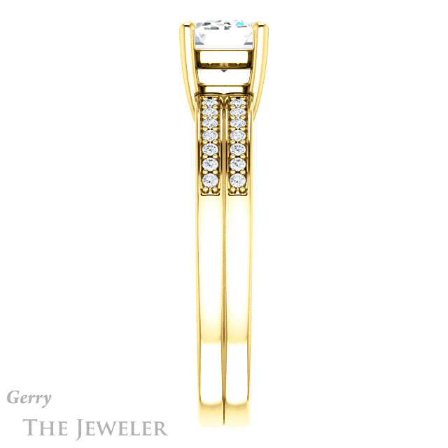 Emerald Cut Forever One Moissanite Engagement Ring #GTJ1229-emerald-fb-y 3 Emerald Cut Forever Brilliant Moissanite Engagement Ring #GTJ1229-emerald-fb-y