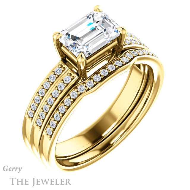 Emerald Cut Forever One Moissanite Engagement Ring #GTJ1229-emerald-fb-y 6 Emerald Cut Forever Brilliant Moissanite Engagement Ring #GTJ1229-emerald-fb-y