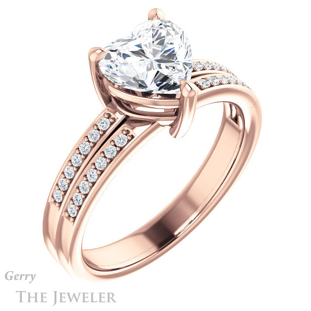 Heart Shaped Forever One Moissanite Engagement Ring #GTJ1229-heart-fb-r 4 Heart Shaped Forever Brilliant Moissanite Engagement Ring #GTJ1229-heart-fb-r
