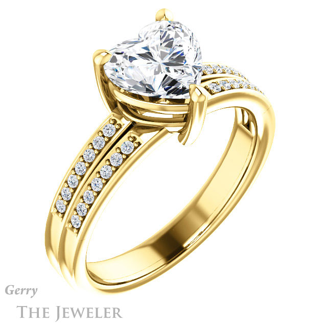 Heart Shaped Forever One Moissanite Engagement Ring #GTJ1229-heart-fb-y 4 Heart Shaped Forever Brilliant Moissanite Engagement Ring #GTJ1229-heart-fb-y