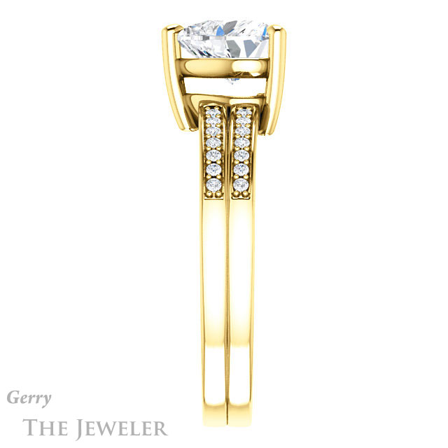 Heart Shaped Forever One Moissanite Engagement Ring #GTJ1229-heart-fb-y 3 Heart Shaped Forever Brilliant Moissanite Engagement Ring #GTJ1229-heart-fb-y