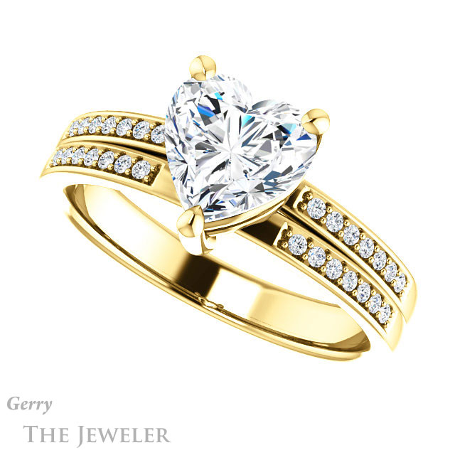 Heart Shaped Forever One Moissanite Engagement Ring #GTJ1229-heart-fb-y 5 Heart Shaped Forever Brilliant Moissanite Engagement Ring #GTJ1229-heart-fb-y