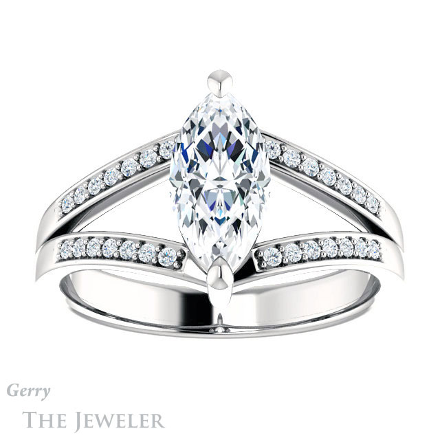 Marquise Cut Forever Brilliant Moissanite Engagement Ring #GTJ1229-marquise-fb-w