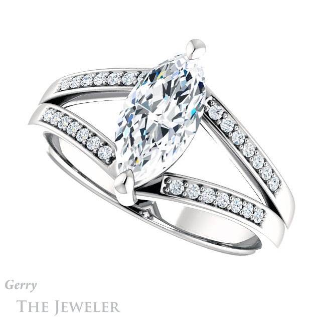 Marquise Cut Forever Brilliant Moissanite Engagement Ring #GTJ1229-marquise-fb-w