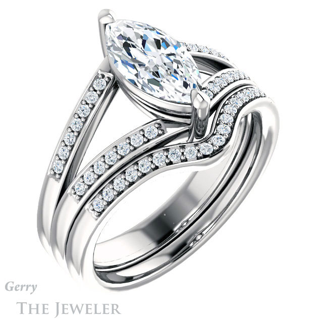 Marquise Cut Forever Brilliant Moissanite Engagement Ring #GTJ1229-marquise-fb-w