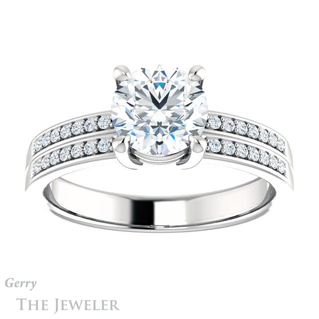 Round Cut Forever One Moissanite Engagement Ring #GTJ1229-round-fo-w
