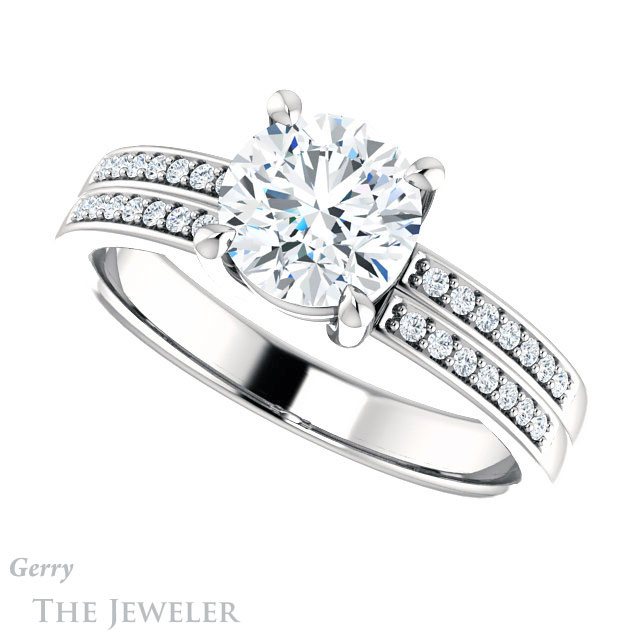 Round Cut Forever One Moissanite Engagement Ring #GTJ1229-round-fo-w