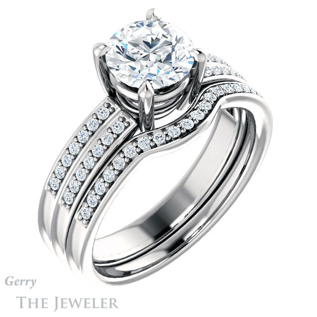 Round Cut Forever One Moissanite Engagement Ring #GTJ1229-round-fo-w