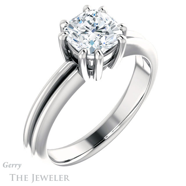 Cushion Cut Forever One Moissanite Engagement Ring #GTJ1230-cushion-fo-w | Gerry The Jeweler Cushion Cut Forever One Moissanite Engagement Ring #GTJ1230-cushion-fo-w