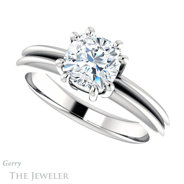 Cushion Cut Forever One Moissanite Engagement Ring #GTJ1230-cushion-fo-w | Gerry The Jeweler Cushion Cut Forever One Moissanite Engagement Ring #GTJ1230-cushion-fo-w