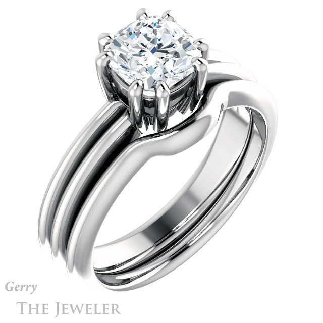 Cushion Cut Forever One Moissanite Engagement Ring #GTJ1230-cushion-fo-w | Gerry The Jeweler Cushion Cut Forever One Moissanite Engagement Ring #GTJ1230-cushion-fo-w