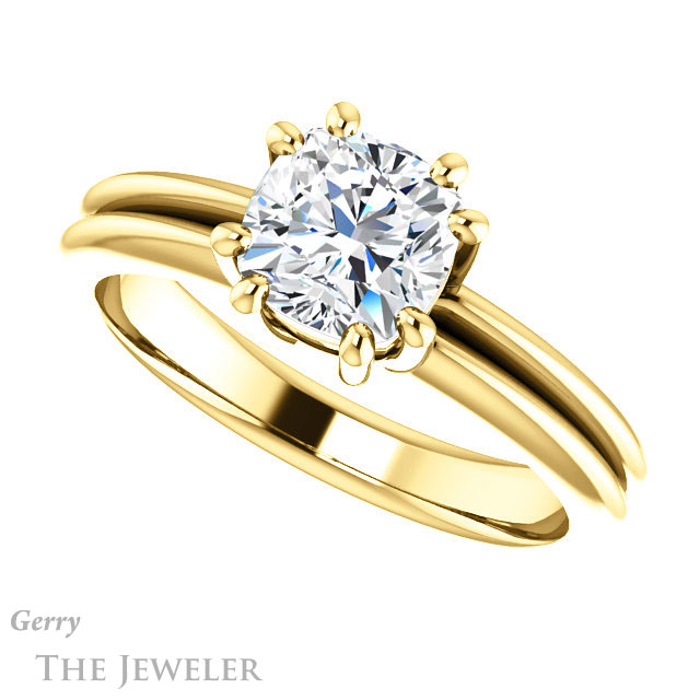 Cushion Cut Forever One Moissanite Engagement Ring #GTJ1230-cushion-fo-y | Gerry The Jeweler Cushion Cut Forever One Moissanite Engagement Ring #GTJ1230-cushion-fo-y