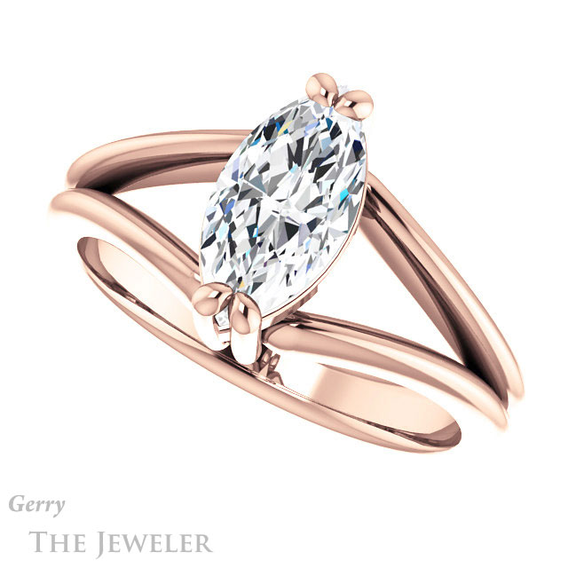Marquise Cut Forever One Moissanite Engagement Ring #GTJ1230-marquise-fb-r | Gerry The Jeweler Marquise Cut Forever Brilliant Moissanite Engagement Ring #GTJ1230-marquise-fb-r