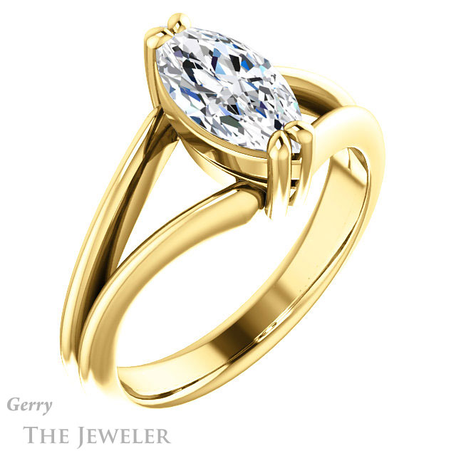 Marquise Cut Forever One Moissanite Engagement Ring #GTJ1230-marquise-fb-y | Gerry The Jeweler Marquise Cut Forever Brilliant Moissanite Engagement Ring #GTJ1230-marquise-fb-y