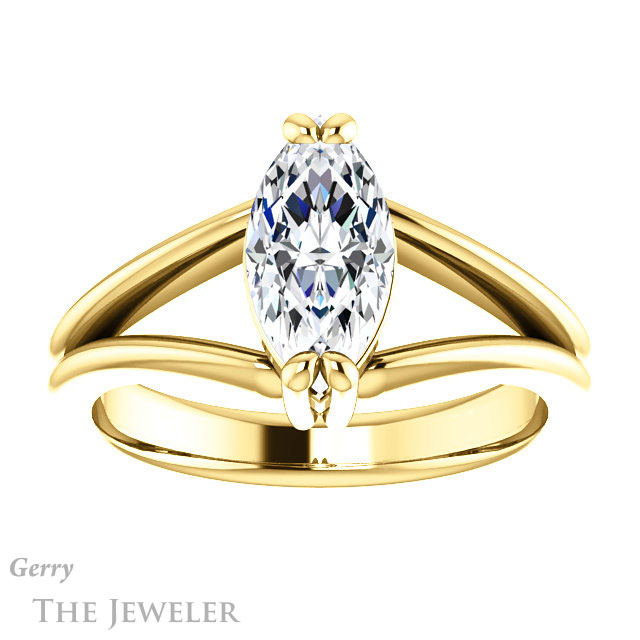 Marquise Cut Forever One Moissanite Engagement Ring #GTJ1230-marquise-fb-y | Gerry The Jeweler Marquise Cut Forever Brilliant Moissanite Engagement Ring #GTJ1230-marquise-fb-y