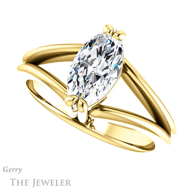 Marquise Cut Forever One Moissanite Engagement Ring #GTJ1230-marquise-fb-y | Gerry The Jeweler Marquise Cut Forever Brilliant Moissanite Engagement Ring #GTJ1230-marquise-fb-y
