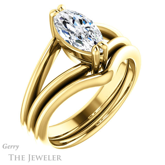 Marquise Cut Forever One Moissanite Engagement Ring #GTJ1230-marquise-fb-y | Gerry The Jeweler Marquise Cut Forever Brilliant Moissanite Engagement Ring #GTJ1230-marquise-fb-y