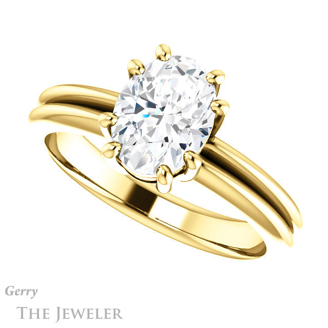 Oval Shaped Forever One Moissanite Engagement Ring #GTJ1230-oval-fo-y | Gerry The Jeweler Oval Shaped Forever One Moissanite Engagement Ring #GTJ1230-oval-fo-y