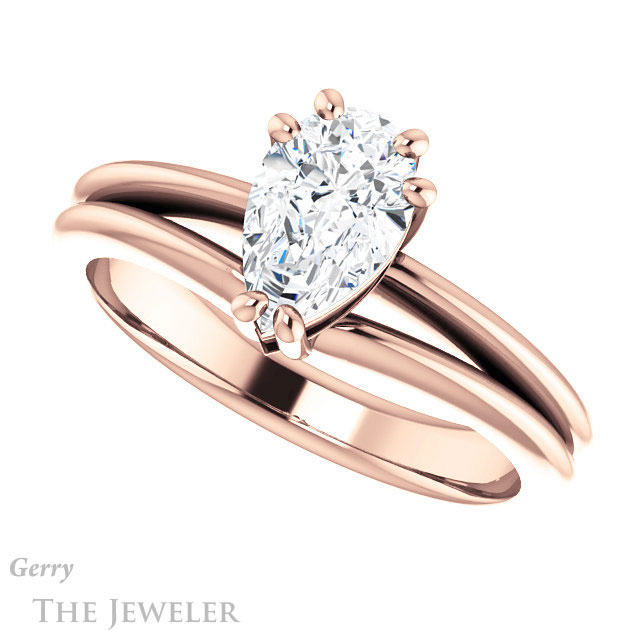 Pear Shaped Forever One Moissanite Engagement Ring #GTJ1230-pear-fb-r | Gerry The Jeweler Pear Shaped Forever Brilliant Moissanite Engagement Ring #GTJ1230-pear-fb-r